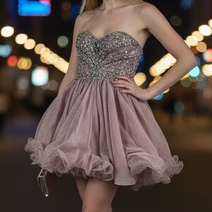 Terani Couture Glamour Beaded Strapless Mini Dress Nude Size 4 Prom